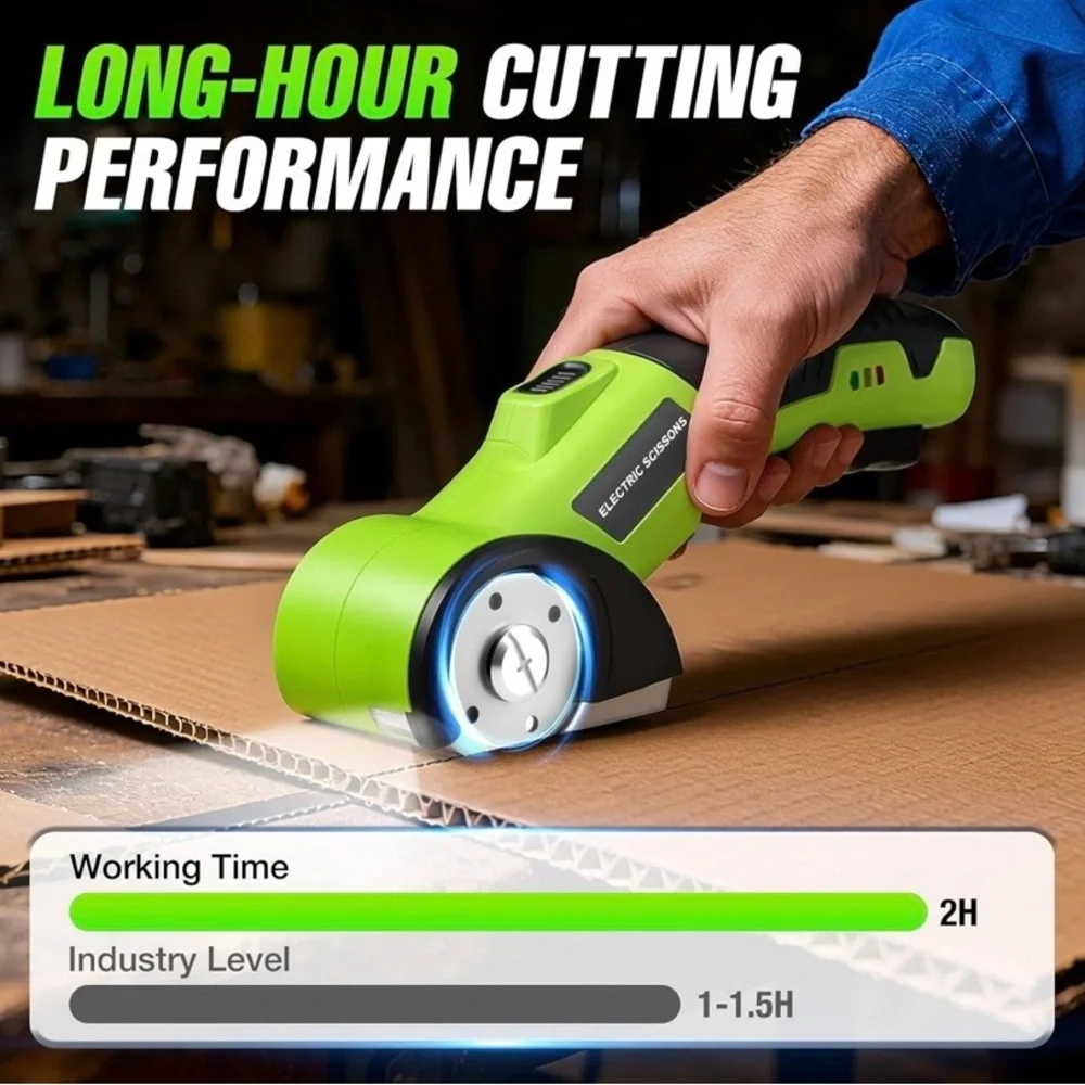 NEW - Green Cordless Electric Scissors, 4V Rechargeable Cardboard Box Cutter - Picture 7 of 7